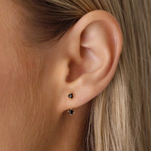 Black Onyx Stud Earrings Ear Jacket Earrings Ear Climber Studs Black Earrings Small Stud Earrings CZ Studs Gift for Her image 3