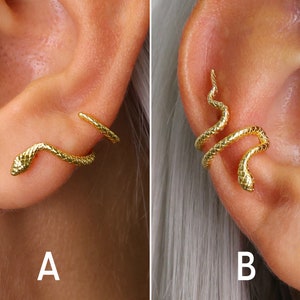 Serpent Climber Earrings - Snake Earrings - Conch Ear Cuff - Snake Studs - No Piercing Ear Cuff - Minimalist Earrings - Gifts for Her