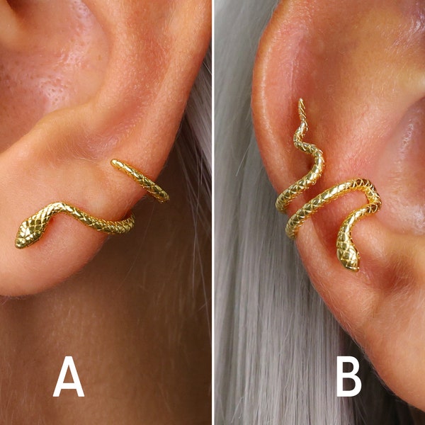 Serpent Climber Earrings - Snake Earrings - Conch Ear Cuff - Snake Studs - No Piercing Ear Cuff - Minimalist Earrings - Gifts for Her