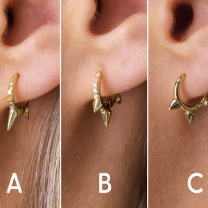 Triple Spike Huggie Hoop Earrings - Sterling Silver Hoop Earrings - Second Hole Hoop Earrings - Gold Spike Hoops - Minimalist Earrings