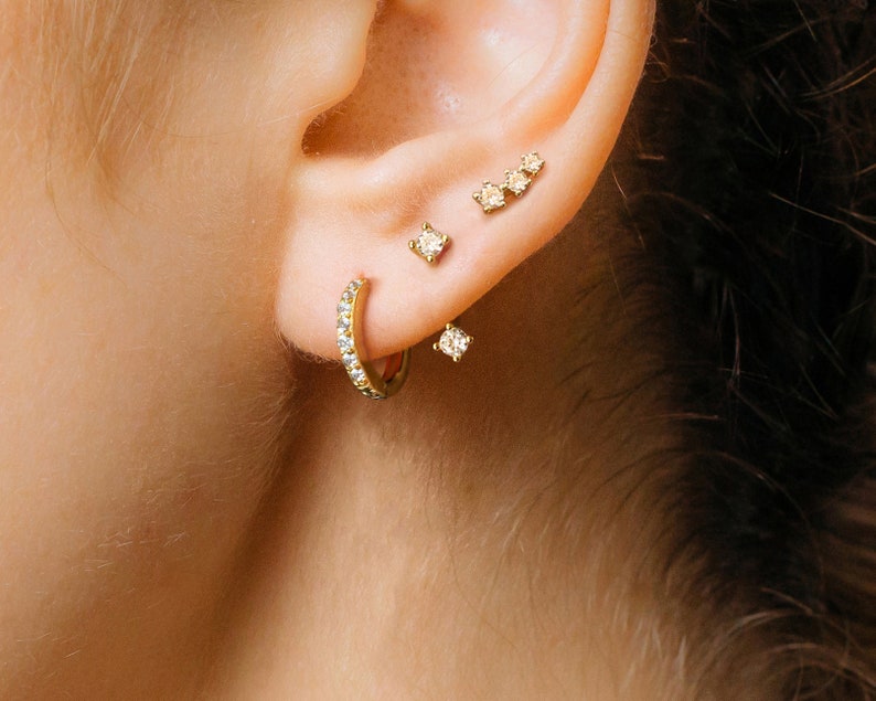 Ensemble de boucles d'oreilles diamants pile de boucles d'oreilles ensemble de boucles d'oreilles en argent sterling ensemble de boucles d'oreilles boucles d'oreilles délicates cadeau pour elle prêt à offrir image 6