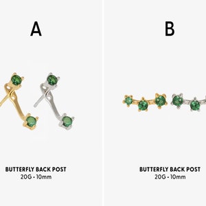 Emerald Stud Earrings Ear Jacket Earrings Ear Climber Studs May Birthstone Small Stud Earrings CZ Studs Gift for Her image 2