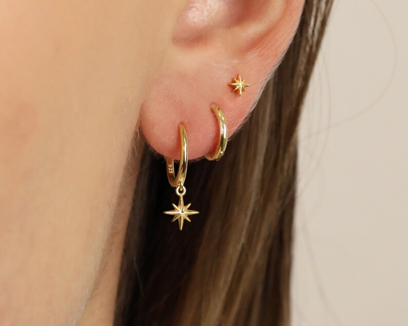 18K Gold Star Dangle Earring Set Earring Stack Sterling Silver Earring Set Everyday Earrings Gift Set Gift For Her Gift Ready image 4