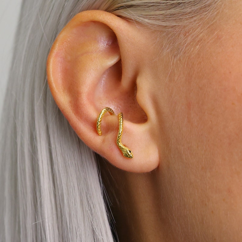 Snake Climber Stud Earrings Serpent Earrings Snake Earrings Edgy Earrings Animal Earrings Grunge Jewelry Gift For Her image 3