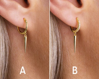 Gold Spike Dangle Huggie Hoop Earrings - Sterling Silver Hoop Earrings - Second Hole Hoop Earrings - Gold Spike Hoops - Minimalist Earrings