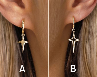 Statement Star Hoop Earrings - Star Earrings - Sterling Silver Hoop Earrings - Second Hole Hoop Earrings - Gold Hoops - Minimalist Earrings