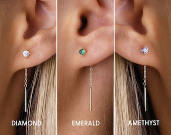 Dainty Gemstone Threader Earrings - Threader Earrings - Chain Earrings - Birthstone Earrings - Dainty Earrings - Minimalist Earrings