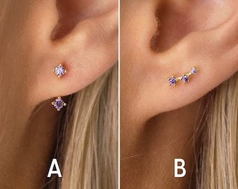 Boucles d'oreilles Amethyst Stud - Boucles d'oreilles Ear Jacket - Ear Climber Studs - Février Birthstone - Petites boucles d'oreilles Stud - CZ Studs - Cadeau pour elle