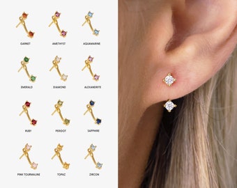 Boucles d'oreilles devant et dos - Boucles d'oreilles de veste d'oreille - Veste d'oreille minuscule CZ - Veste d'oreille argentée - Veste d'oreille dorée - Petites boucles d'oreilles délicates - Cadeau pour elle