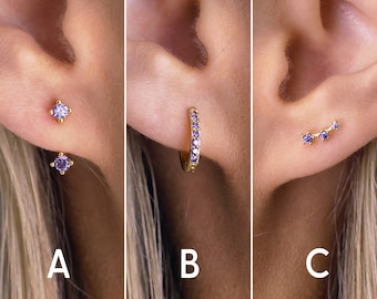 Boucles d'oreilles Amethyst - Ear Jacket - Ear Climber - Gold Amethyst Hoops - Boucles d'oreilles Birthstone - Boucles d'oreilles minimalistes - Cadeau pour elle