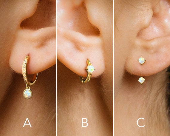 White Fire Opal Earrings  Sterling Silver Opal Hoops  Gold | Etsy UK