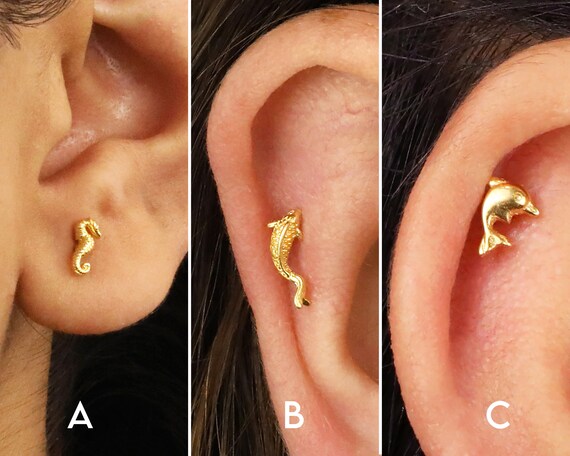 18G Tiny Koi Seahorse Dolphin Flat Back Labret Stud - Etsy UK