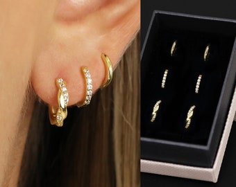 18K Gold Twisted Hoop Earring Set - Earring Stack - Sterling Silver Earring Set - Everyday Earrings - Gift Set - Gift For Her - Gift Ready