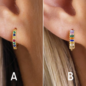 Rainbow Huggie Hoop Earrings - Multicolor Hoops - Gold Hoop Earrings - Dainty Earrings - Huggie Hoops - Minimalist Earrings - Gift For Her