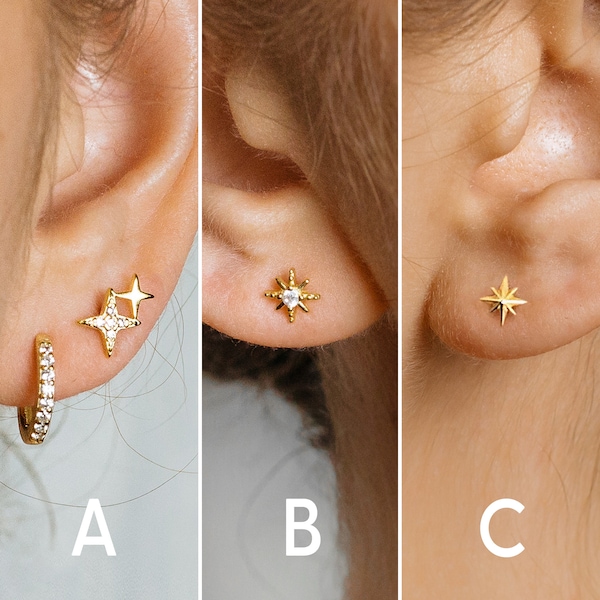 Boucles d'oreilles fines dorées étoiles - petites boucles d'oreilles - clous d'oreilles étoile Cz - boucles d'oreilles minimalistes étoiles - boucles d'oreilles de Noël - cadeaux pour elle