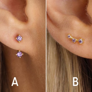 Alexandrite Stud Earrings - Ear Jacket Earrings - Ear Climber Studs - June Birthstone - Small Stud Earrings - CZ Studs - Gift for Her