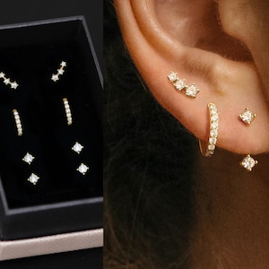 Diamond Front Back Earring Set - Earring Stack - Sterling Silver Earring Set - Earring Set - Dainty Earrings - Gift For Her - Gift Ready