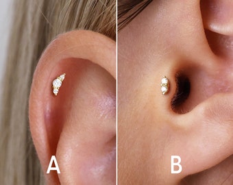Petit clou labret diamant grimpeur à dos plat 18 g - clou de cartilage - boucle d'oreille à dos plat - conque - hélice - tragus - petites boucles d'oreilles