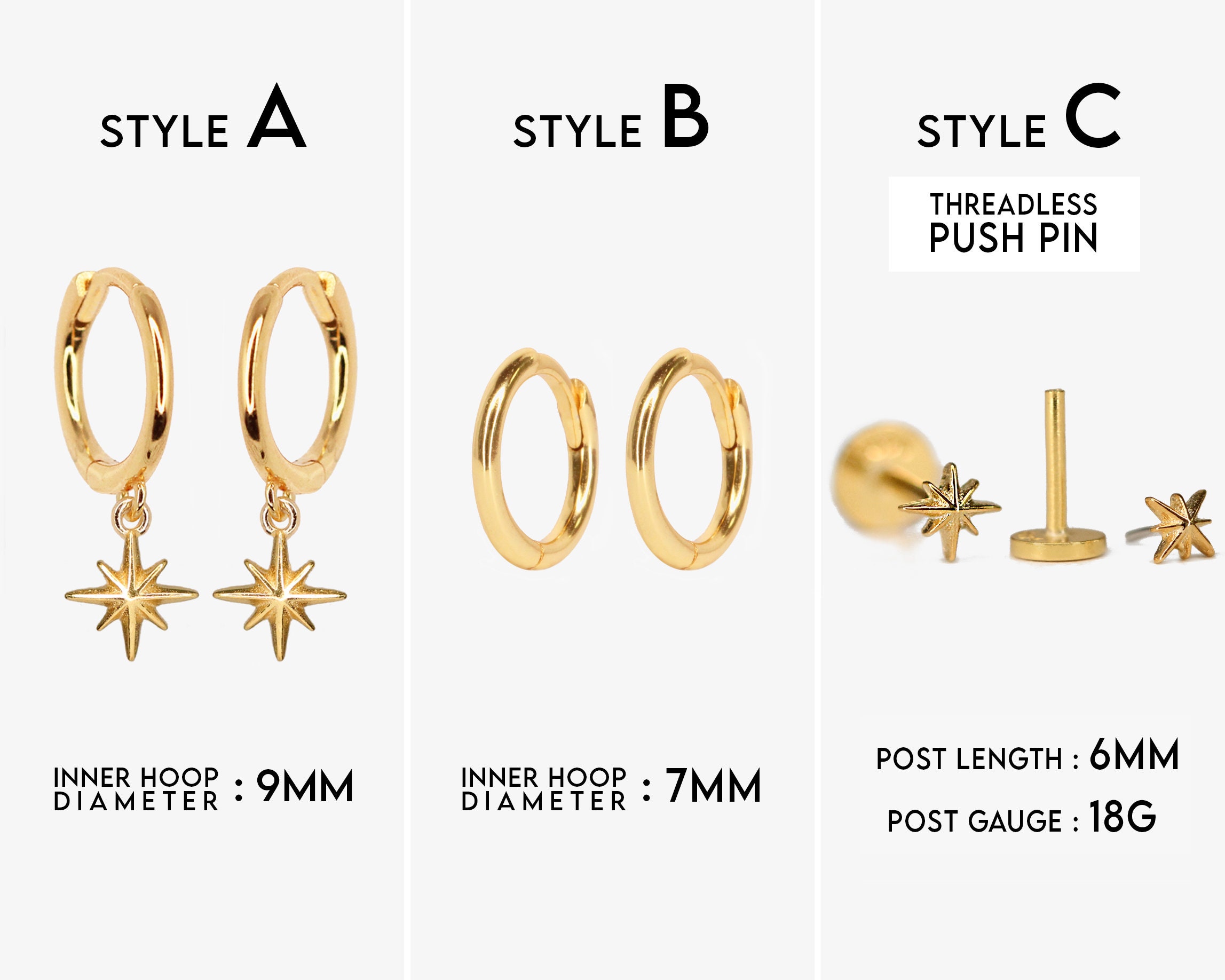 18K Gold Star Dangle Earring Set Earring Stack Sterling Etsy Canada