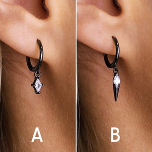 Gunmetal Black Spike Hoop Earrings - Black Earrings - Spike Earrings - Dainty Earrings - Edgy Earrings - Grunge Jewelry - Gift For Her
