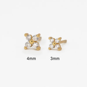 Tiny Four Petal Flower Stud Earrings Small Stud Earrings Flower Studs Minimalist Stud Earrings Christmas Earrings Gifts for Her zdjęcie 2