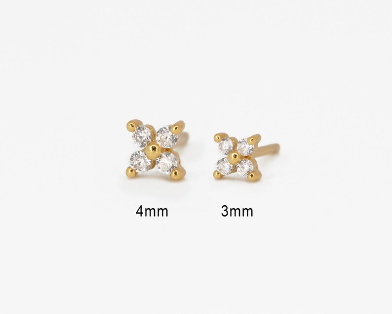 Tiny Four Petal Flower Stud Earrings Small Stud Earrings Flower Studs Minimalist Stud Earrings Christmas Earrings Gifts for Her zdjęcie 2