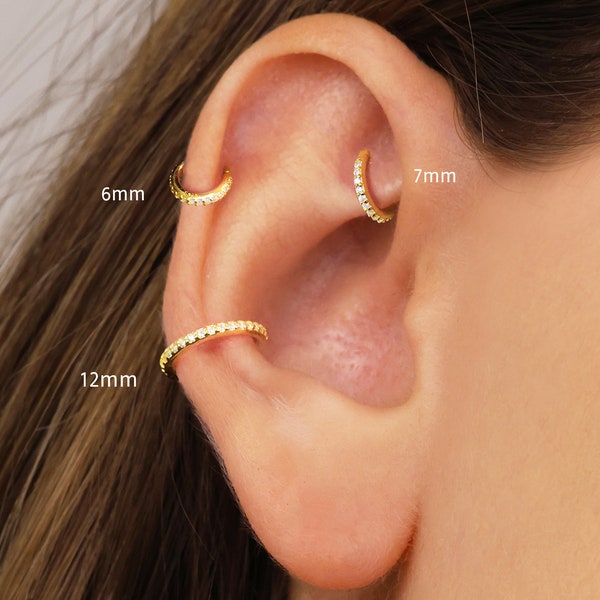 20G/18G/16G Paved Conch Clicker Hoops - Cartilage Clicker - Seamless Hinged Clicker - Conch Ring - Slim Hoop Earring - Eternity Clicker