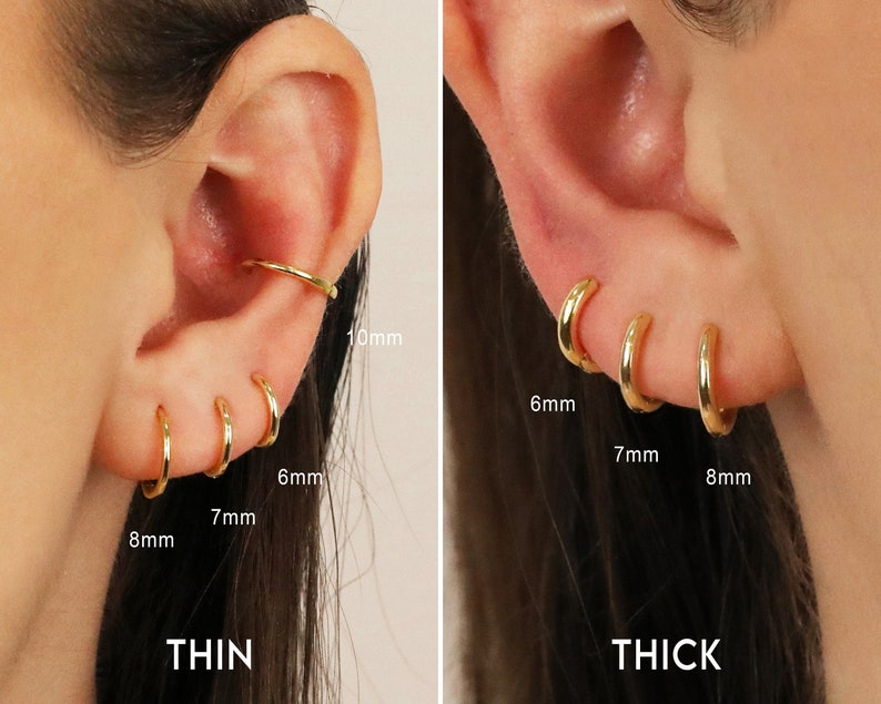 Gold Rounded Huggie Hoop Earrings - Sterling Silver Hoop Earrings Set - Cartilage Hoop - Second Hole Hoop Earrings - Gold Conch Hoop 