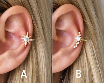 Boucle d'oreille étoile - Tour d'oreilles sans piercing - Tour d'oreilles conque - Faux piercings - Tour d'oreilles non percés - Tour d'oreilles cartilage - Tour d'oreilles en or