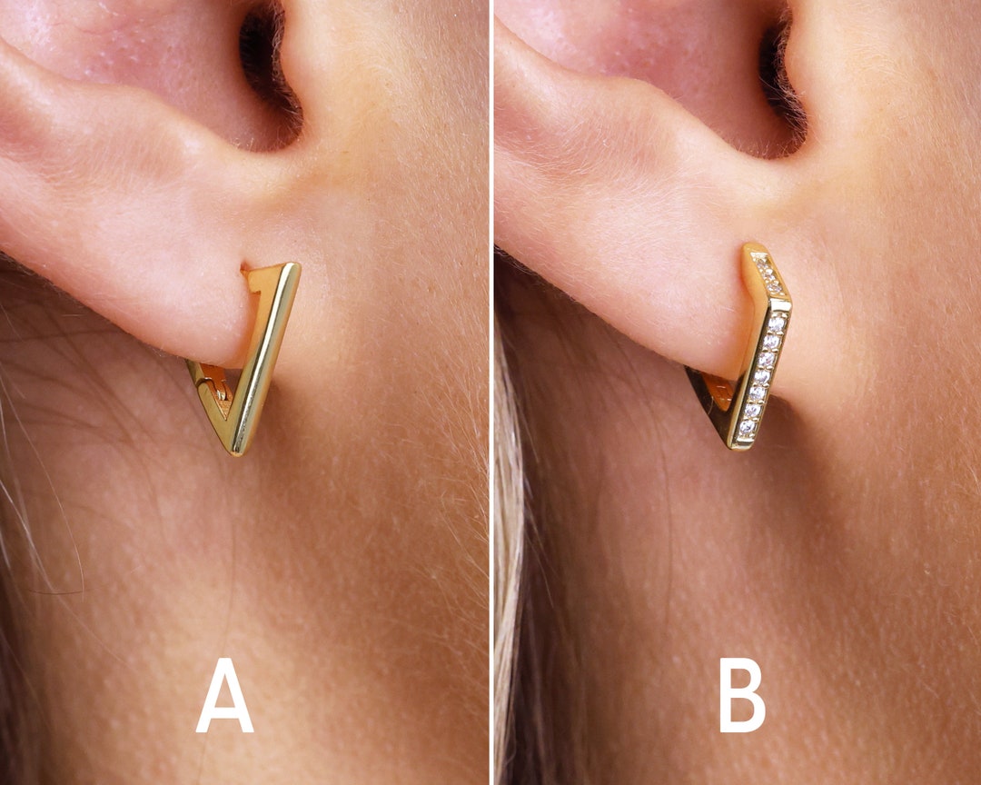 Geometric V Hoop Earrings Huggie Hoop Earrings Small Hoops Sterling