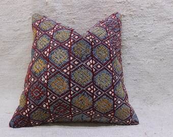 Embroidered Pillowcase: 16"x16" Turkish Pillow, Retro Decor, Couch Cushion