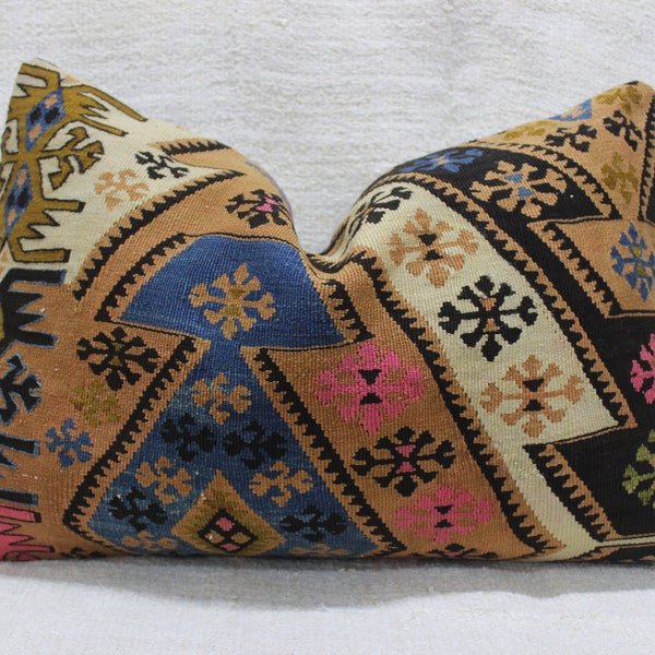 16x24 inches Kilim pillow, handwoven lumbar pillow, Jahrgang Lendenkissen, de cru oreiller, håndlaget vintage pute, 手作りのトルコの枕, 40x40 cm