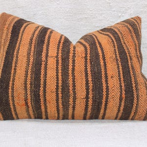 Handwoven Turkish Lumbar Pillow Cover: Vintage Wool & Cotton 16x24