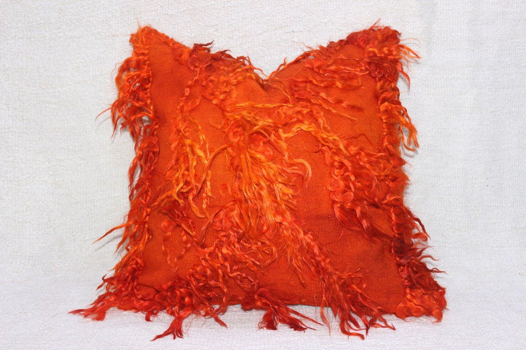 Orange Shaggy Pillow 20x20röd Handgjord Kudde 50x50 Cm Etsy