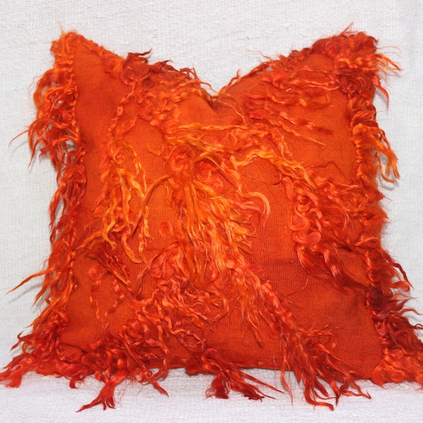 Oreiller shaggy orange 20x20,röd handgjord kudde 50x50 cm, vintage türkisches Kissen, jeté de coussin angora bleu, coussin de canapé rouge