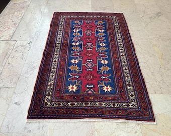 Flatweave Handwoven Burgundy Turkish Carpet 2.9x4.3 Feet (90x130 cm), Vintage Livingroom decor Wine Red, Small Area Rug for Decoration