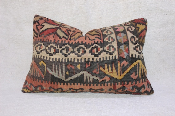 ヴィンテージトルコキリム枕カバー：手織りウールランバークッション