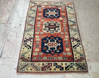 Tappeto decorativo anatolico, tappeto Oushak fatto a mano, tappeto tribale, tappeto vintage, tappeto nomade, piccolo tappeto annodato a mano, 2,7"x4,1 piedi, 82 x 126 cm
