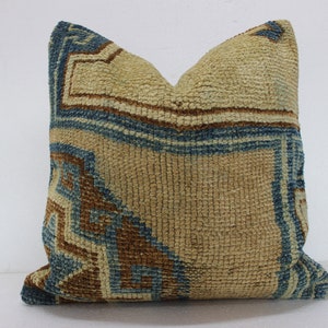 Geometrical pattern Square pillow cover Turkish, 20x20 woven carpet pillow covers blue, gifts for mothers, Turkish pillow covers blue 50x50
