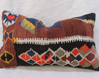 Southwestern home decor pillow, geometric design handmade kilim pillow 12”x20” inches, Turkish decorative pillow sham, 30x50 rustic pillow