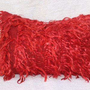 Shaggy Pillow, Angora Pillow Lumbar Pillow,red ethnic decorative pillow cover with tassels, boho decor pillow cover, 40x60 cm pillow fringe