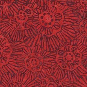 Fabric-Anthology Fabrics Batik Etch Baliscapes -Tone on tone floral batik-Ruby-895-Q1