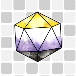 May include: A geometric shape with a yellow, purple, and black watercolor design. The shape is a 3D rendering of a geometric figure.