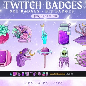 TWITCH BADGES Alien Galaxy Far Away | Celestial | Pastel | Retro | Sub Badges | Bit Badges | Spooky | Cute | Streamer Graphics | Cheer Badge