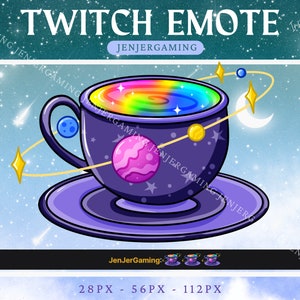 May include: A purple teacup with a rainbow galaxy inside, surrounded by planets and stars. The teacup is on a purple saucer. The text "JenJerGaming" is at the bottom of the image.