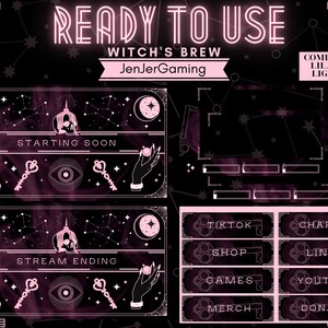 ANIMATED Pastel Pink Witch Brew Stream Package | Purple | Blue | Green | Celestial | Gothic | Moon | Stars | Witchy Spooky | Twitch