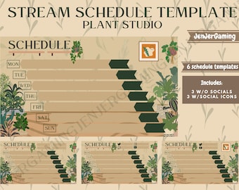 SCHEDULE Plant Studio Stream BLANK Template / Verde / Acogedor / Greenery / Flower / Cottagecore / Lofi / Plants / Twitter / Instagram / Twitch