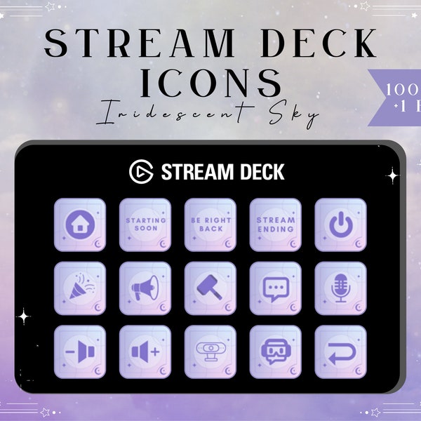 STREAM DECK Iridescent Sky Icons | Streamer | Twitch | Discord | Youtube | Streaming Assets | Elgato | Celestial | Purple |Overlays|Graphics
