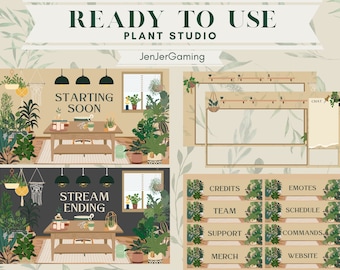 ANIMATED Plant Studio Stream Package | Twitch Overlay| Green | Cozy | Leaves | Garden| Flower | Cottagecore | Lofi | Plants | House |Overlay