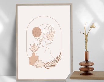 Boho Frau Linie Kunstdruck, minimalistisches Wohndekor (Digitaler Download)